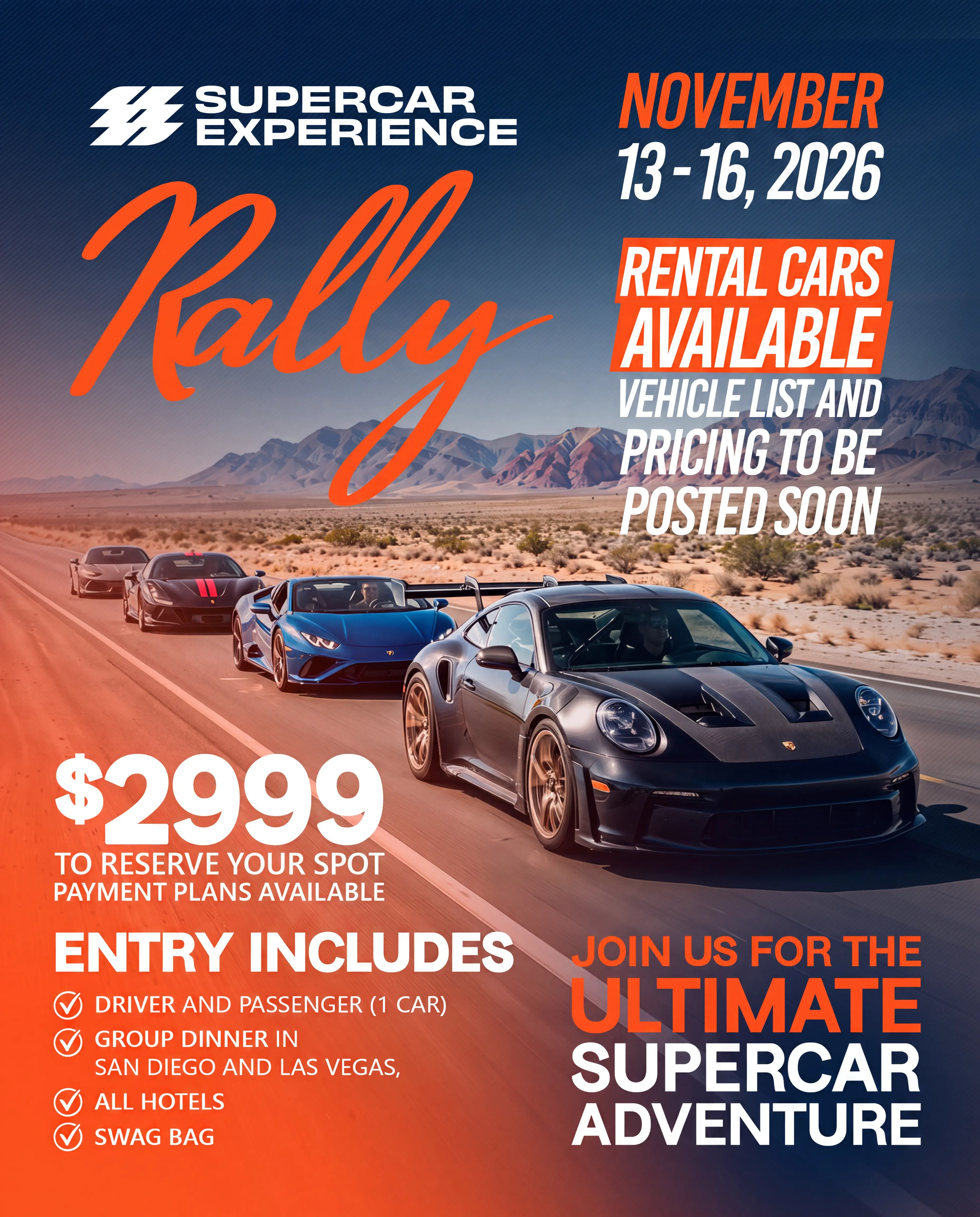 2026 Supercar Experience Fall Rally flyer